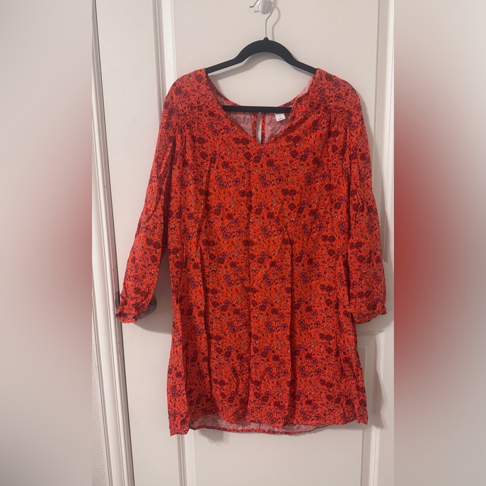 Old Navy Red Floral Long Sleeve Dress
